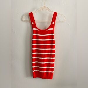 BANANA REPUBLIC Red And White Striped Criss Cross Open Back Knit Tank Top
